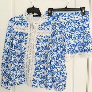 SOLD - Blue and White Floral Lace Set